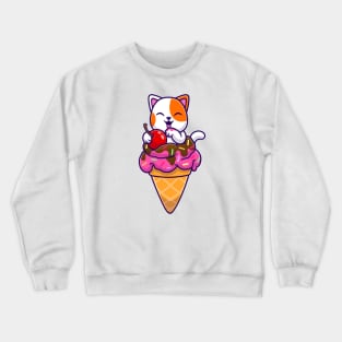 Cute Cat On Ice Cream Cone Cartoon Crewneck Sweatshirt